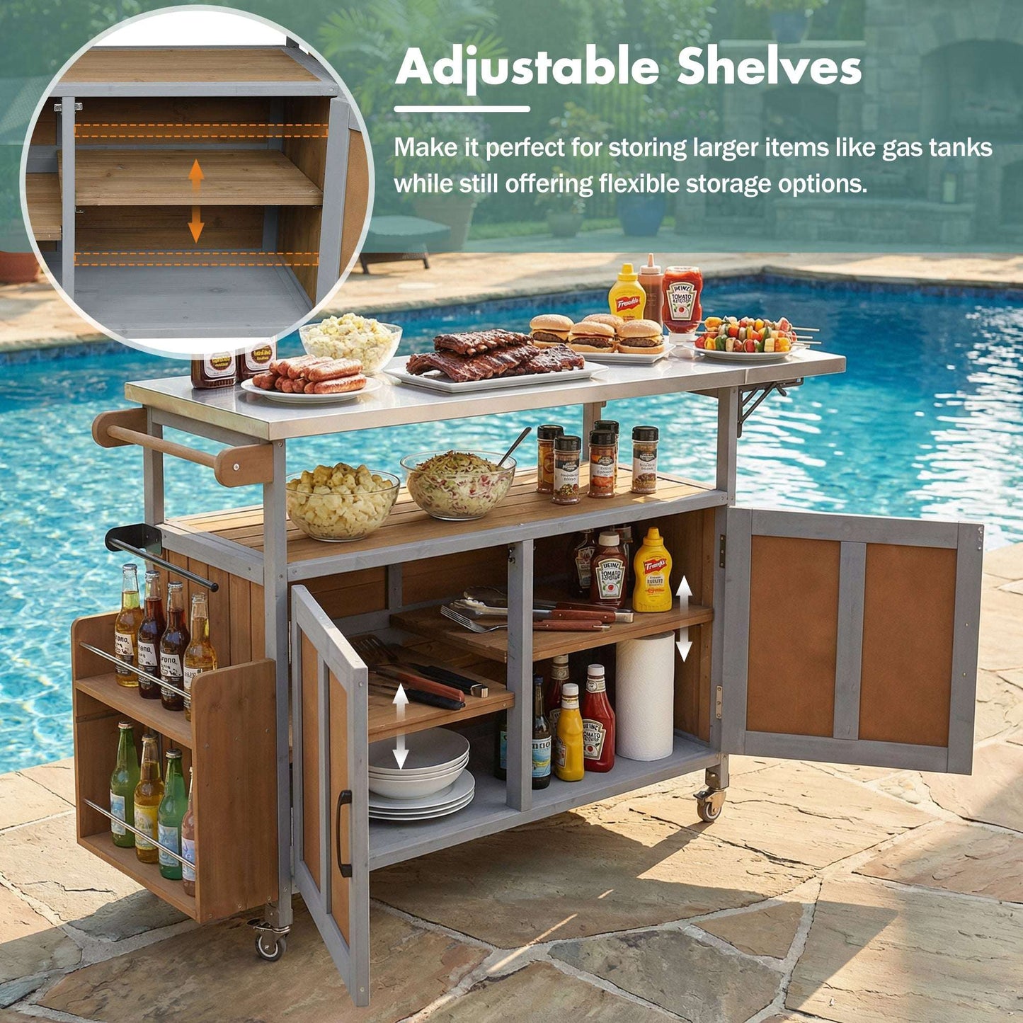 Foldable Outdoor Kitchen Island Patio Mobile Kitchen Cart