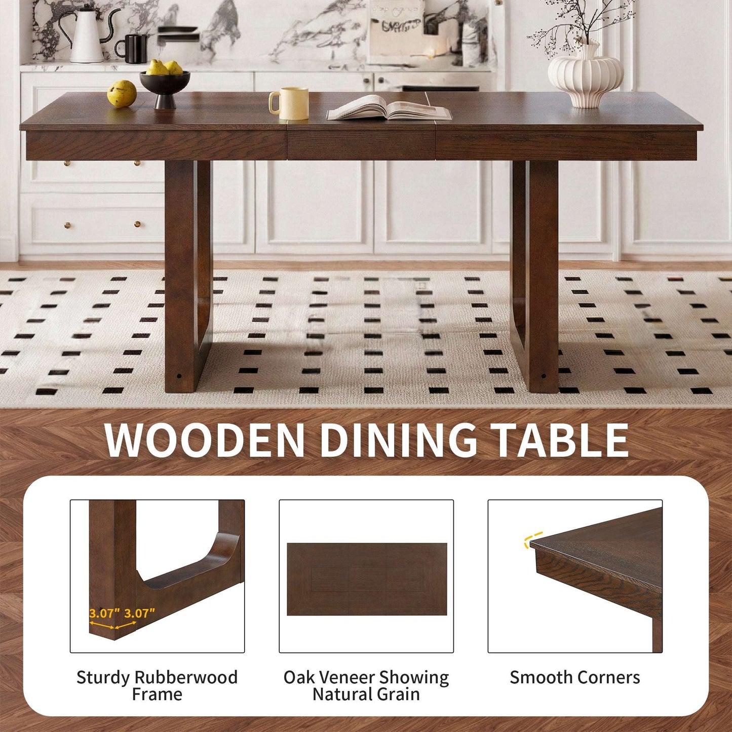 7-Piece Extendable Dining Table Set, Farmhouse Extendable Table