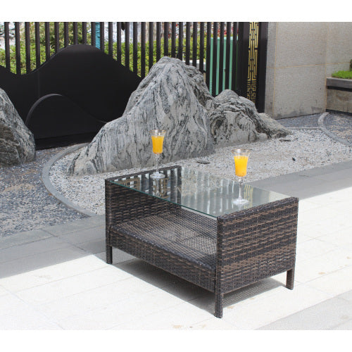 Outdoor Patio Furniture Coffee Table With Clear Tempered