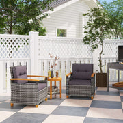 Outdoor bistro set wicker patio furniture with cushions on porch