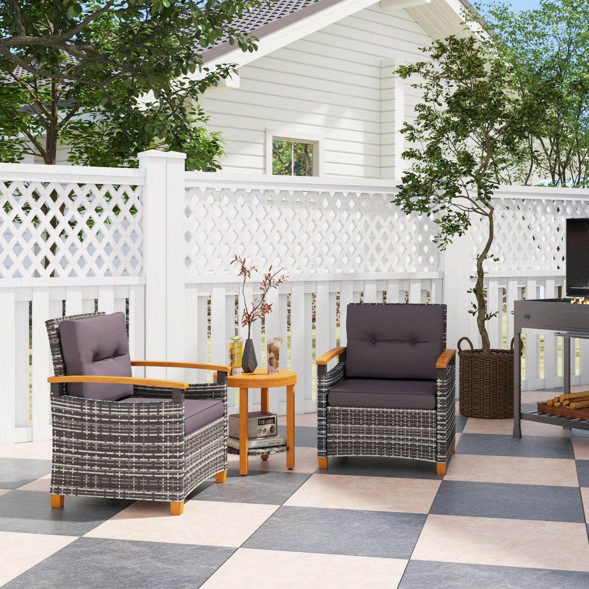 Outdoor Bistro Set Wicker Patio Furniture With Cushion