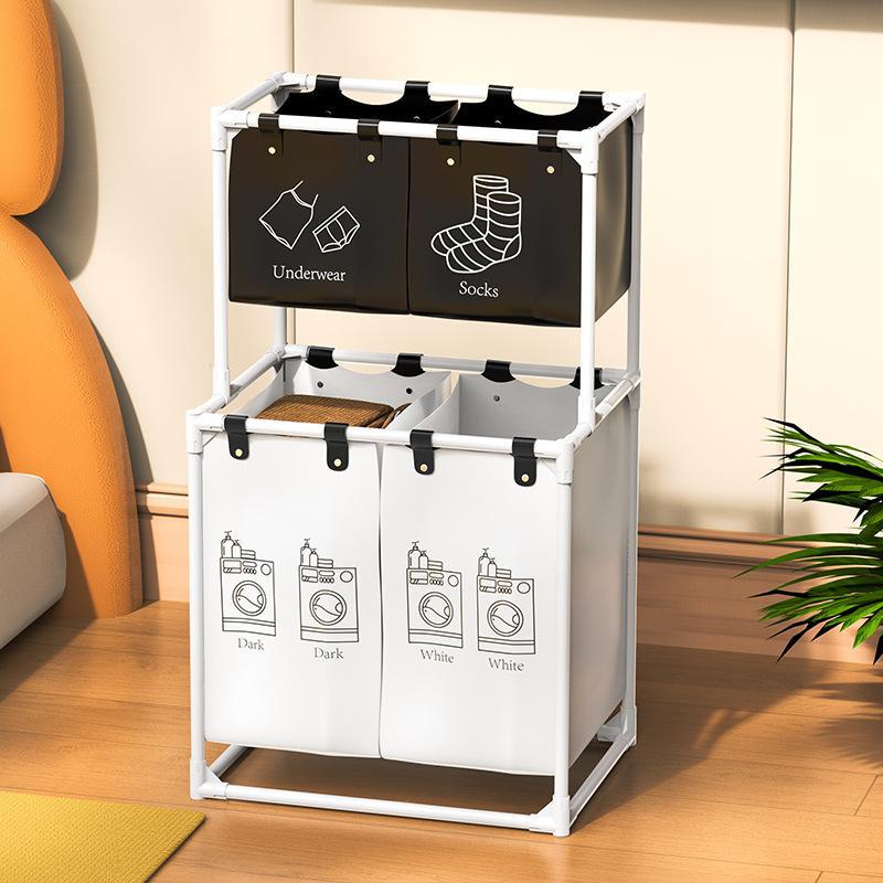 Multifunctional laundry basket in modern home for organized storage of clothes and essentials