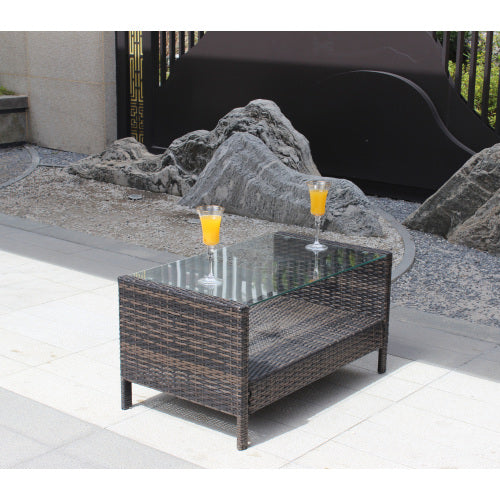 Outdoor Patio Furniture Coffee Table With Clear Tempered