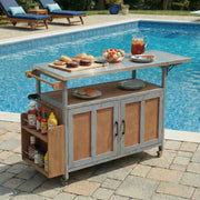 Foldable outdoor kitchen island mobile cart with stainless steel countertop and storage for patio cooking