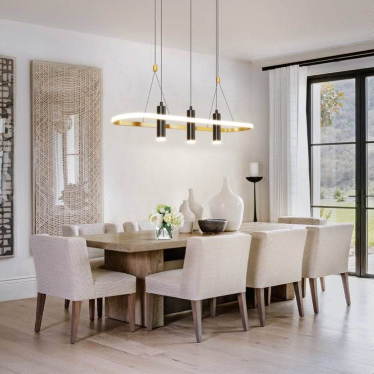 Javeriah 4 Light Black Gold dimmable LED pendant light with geometric design and black gold finish