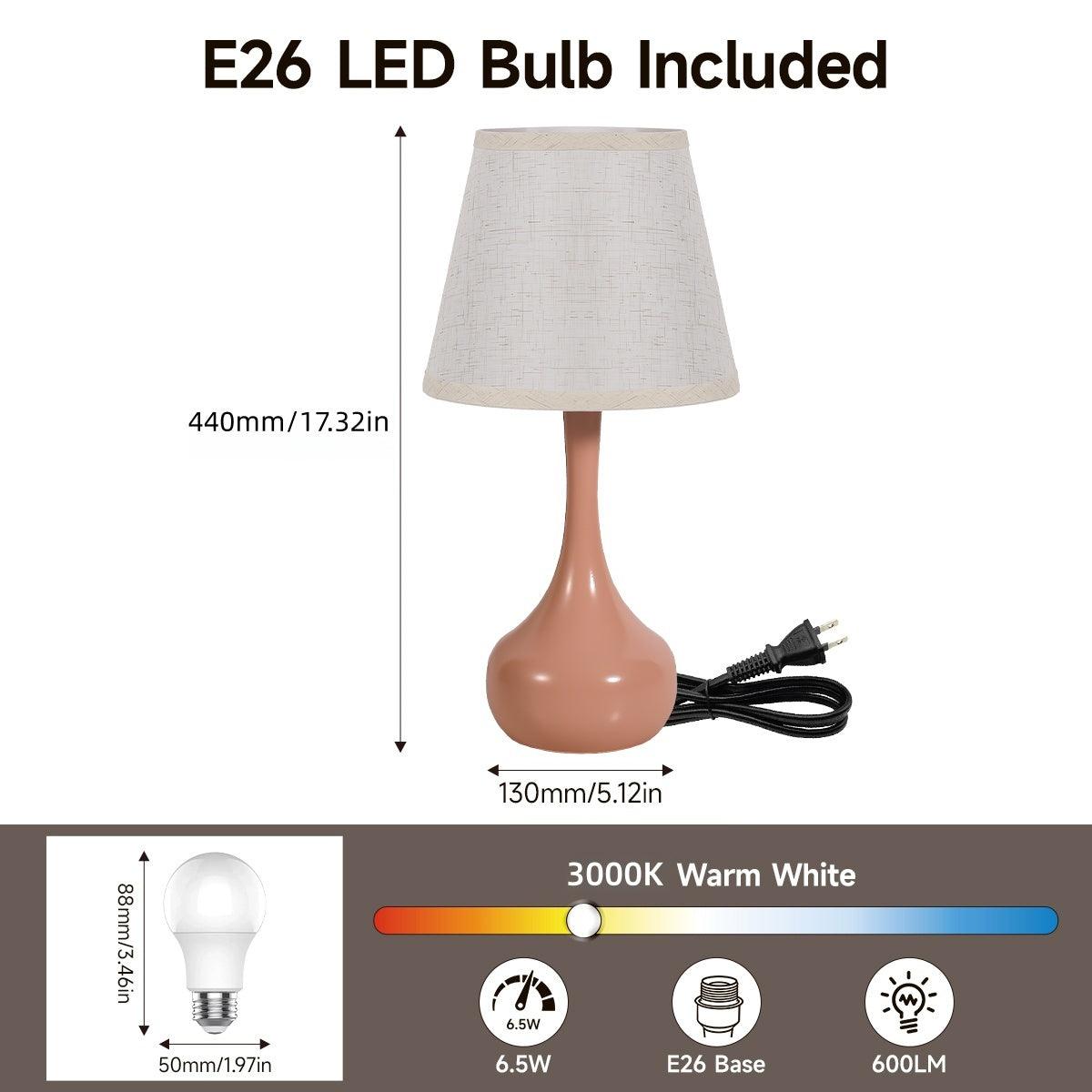 2-piece set of three level dimming small table lamps with fabric shades on wooden surface