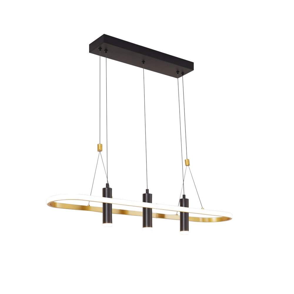 Javeriah 4 Light Black Gold dimmable LED pendant light with geometric design and remote control