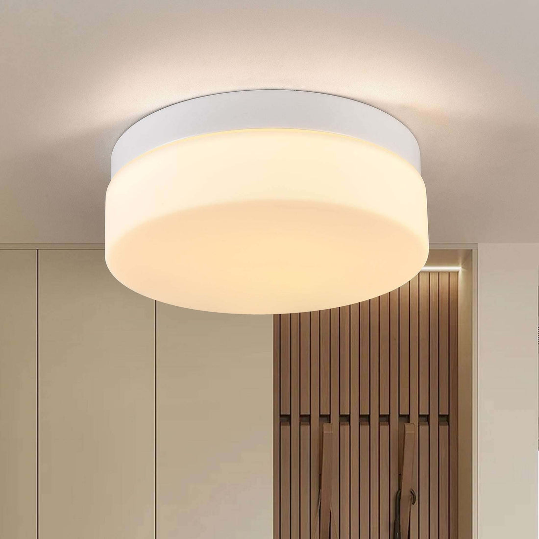 LED Flush Mount Ceiling Light Fixture installed in a modern bedroom ceiling