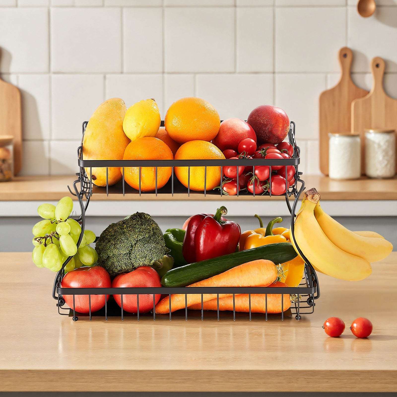 2-Tier Fruit Basket Bowl with Banana Hanger