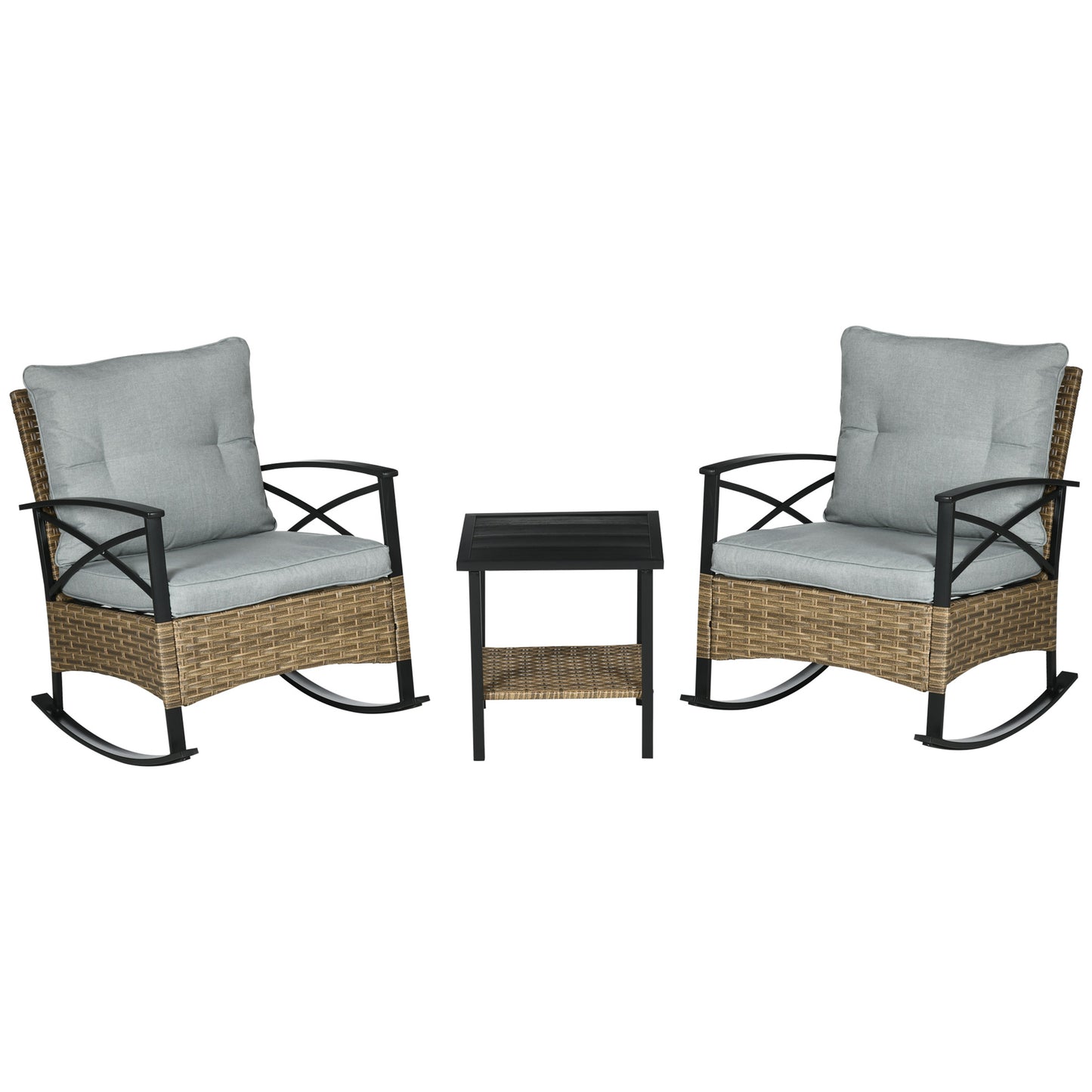 3 Piece Patio Rocking Chair Set, Outdoor Wicker Bistro Set