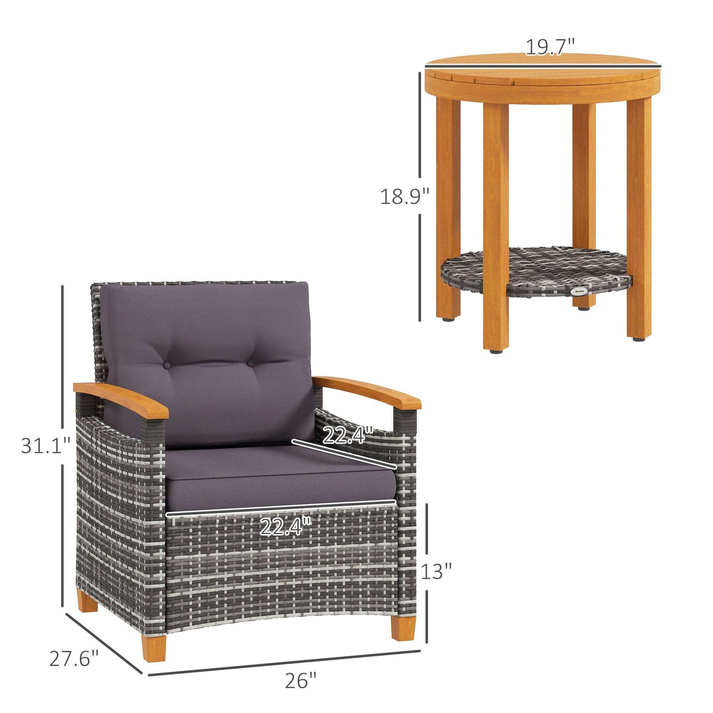 Outdoor Bistro Set Wicker Patio Furniture With Cushion