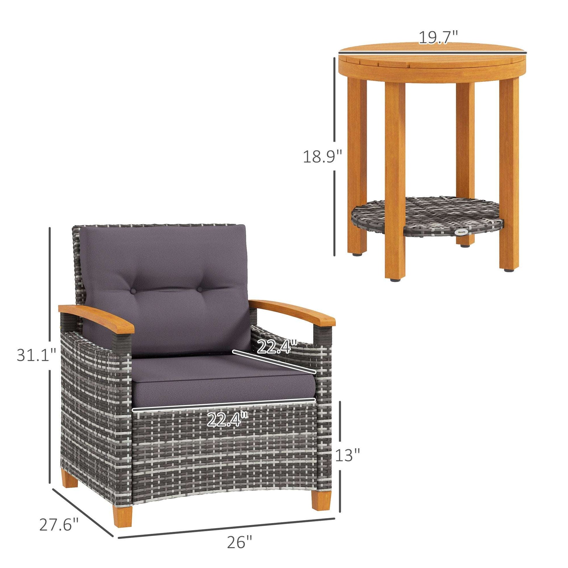 Outdoor Bistro Set Wicker Patio Furniture With Cushion