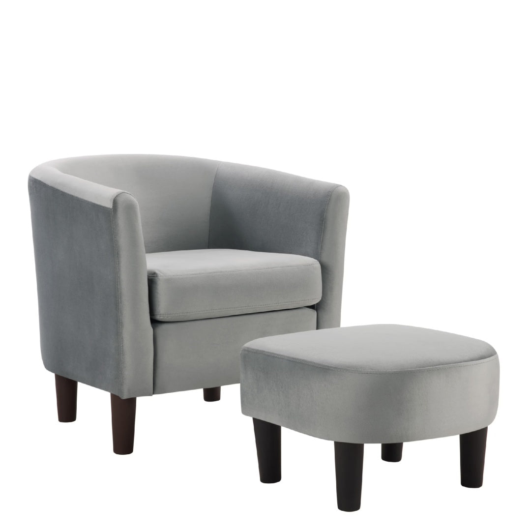 Velvet Accent Chair With Ottoman Modern Barrel Chair Armchair