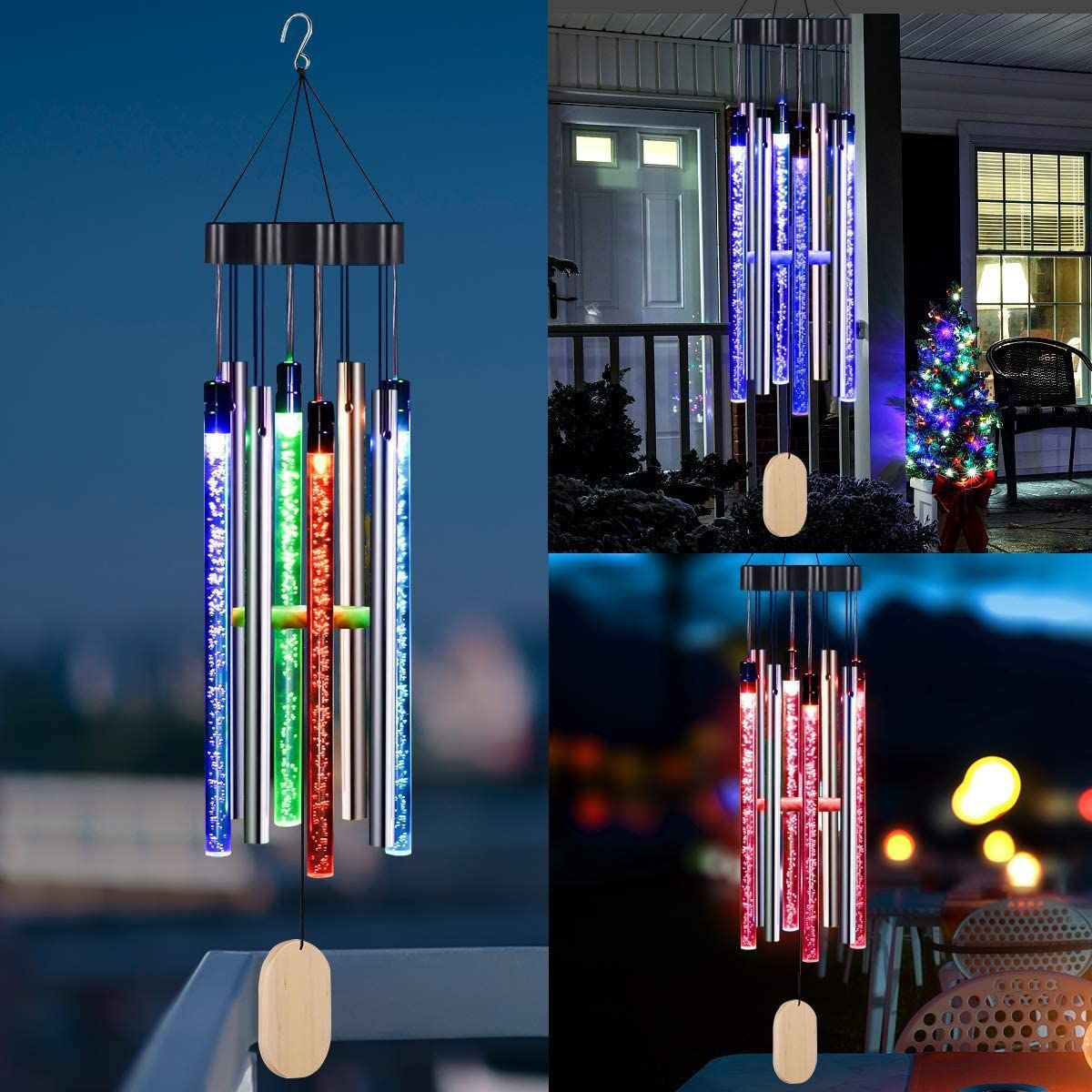 Solar wind chimes outdoor patio lamp with solar-powered lighting and decorative wind chimes