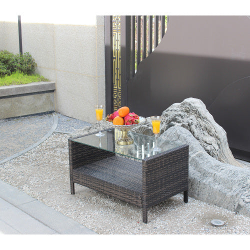 Outdoor Patio Furniture Coffee Table With Clear Tempered