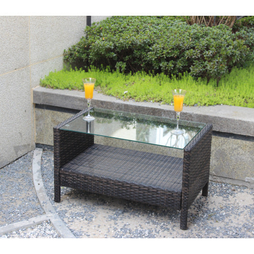 Outdoor Patio Furniture Coffee Table With Clear Tempered