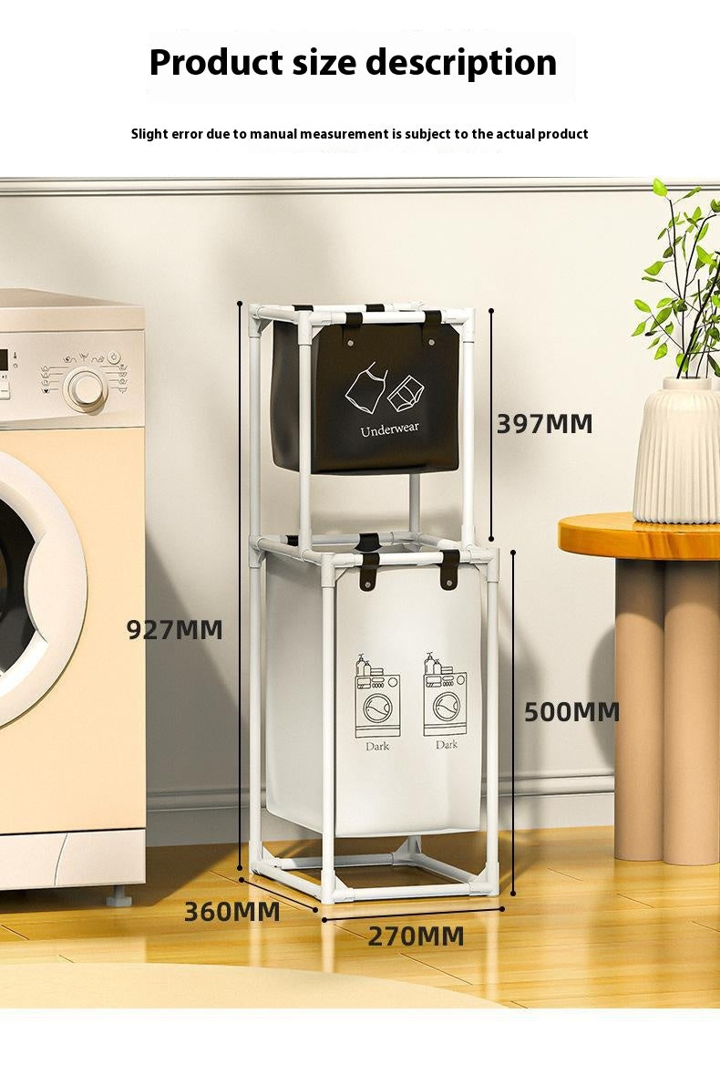 Multifunctional laundry basket with breathable mesh sides, divided compartments, and reinforced handles for home storage and organization