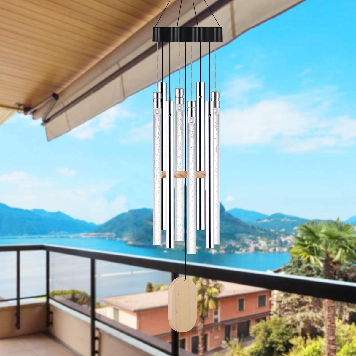 Solar wind chimes outdoor patio lamp with solar-powered LED light and weather-resistant design