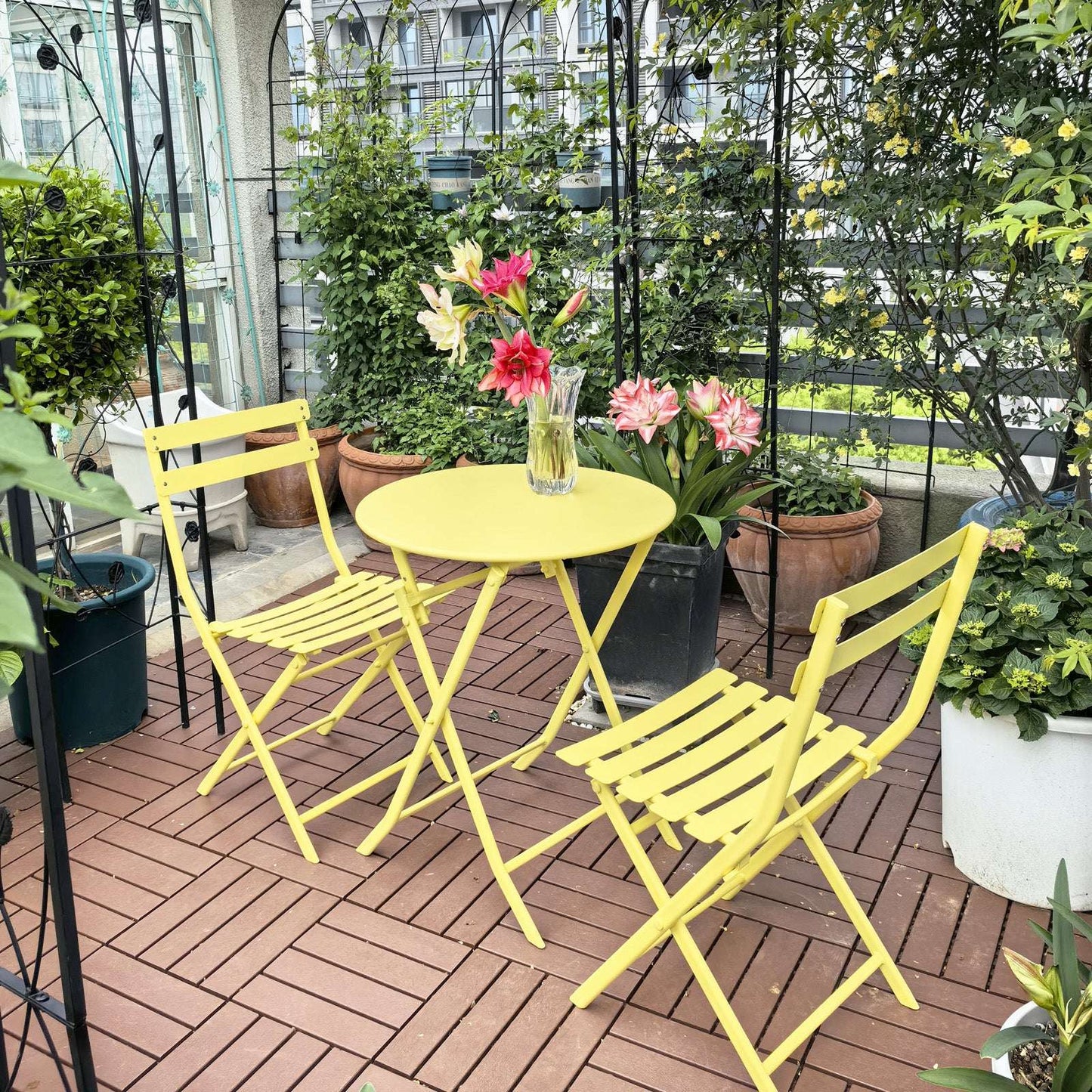 yellow patio bistro set 3 Piece Patio Bistro Set Of Foldable Round   .