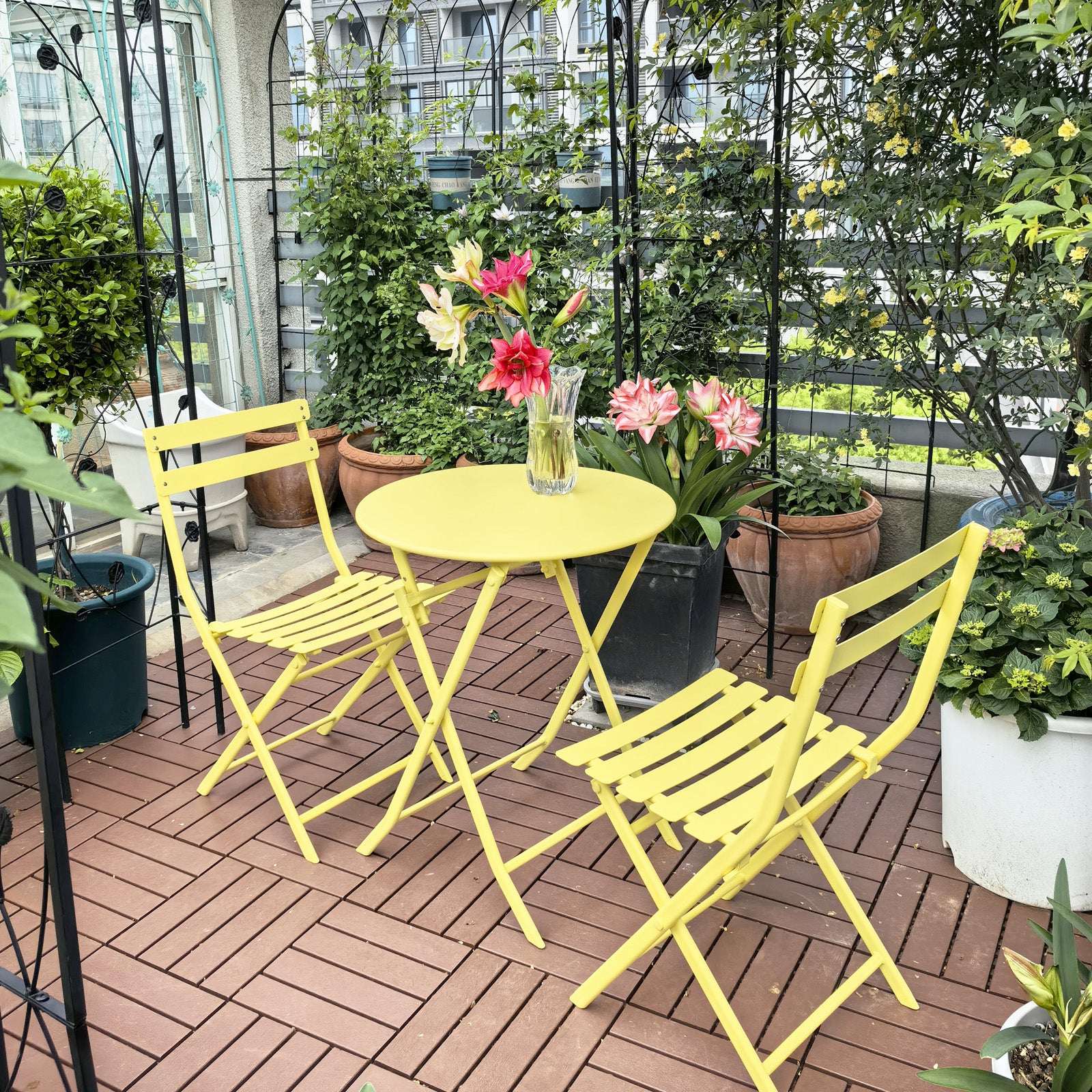 yellow patio bistro set 3 Piece Patio Bistro Set Of Foldable Round   .