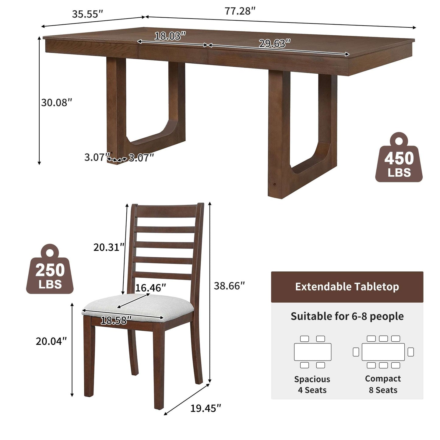 7-Piece Extendable Dining Table Set, Farmhouse Extendable Table