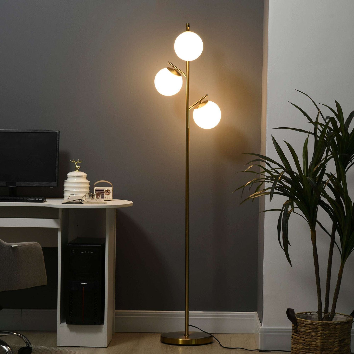 Modern 3-Light Floor Lamp For Living Room, Tree Standing Lamp 