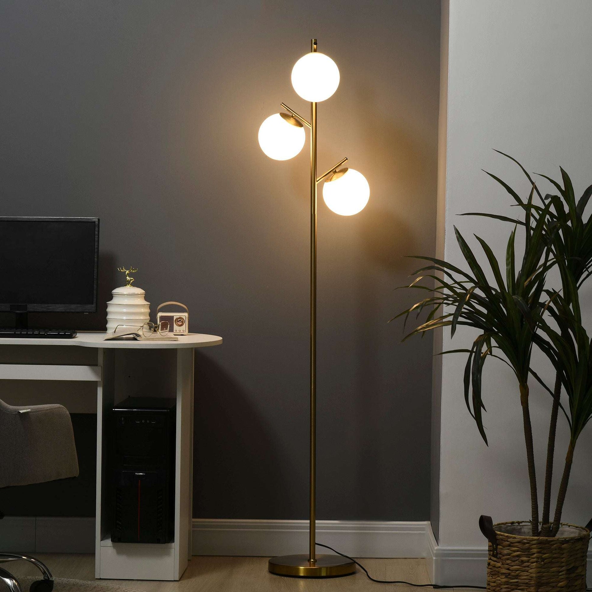 Modern 3-Light Floor Lamp For Living Room, Tree Standing Lamp 