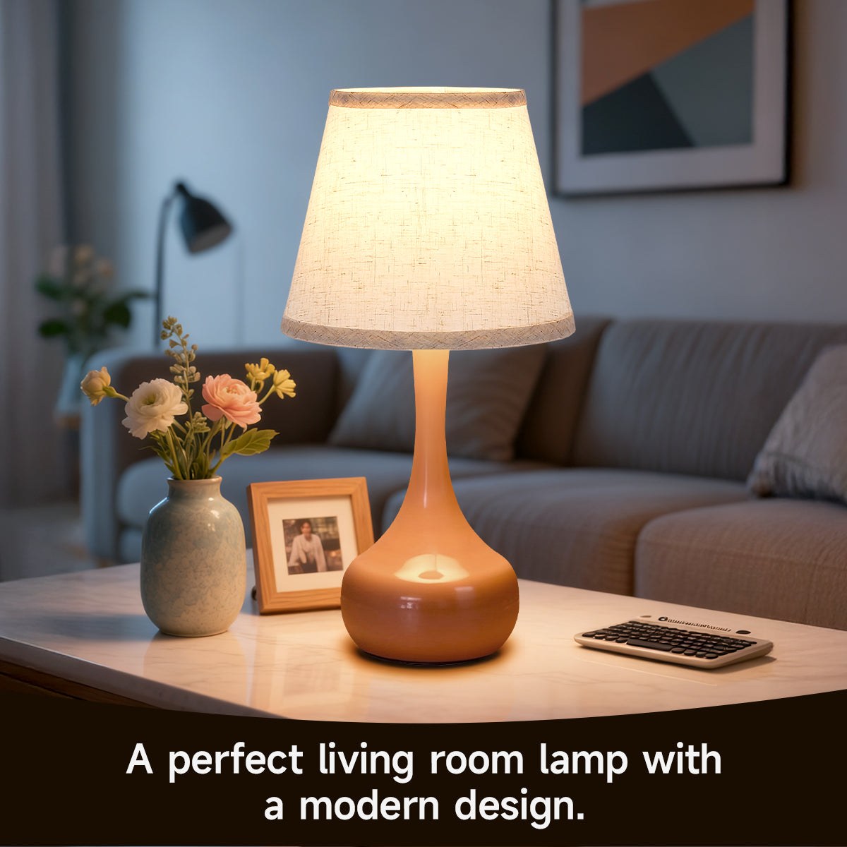 2-piece set of three level dimming small table lamps with fabric shades and touch controls on bedside table