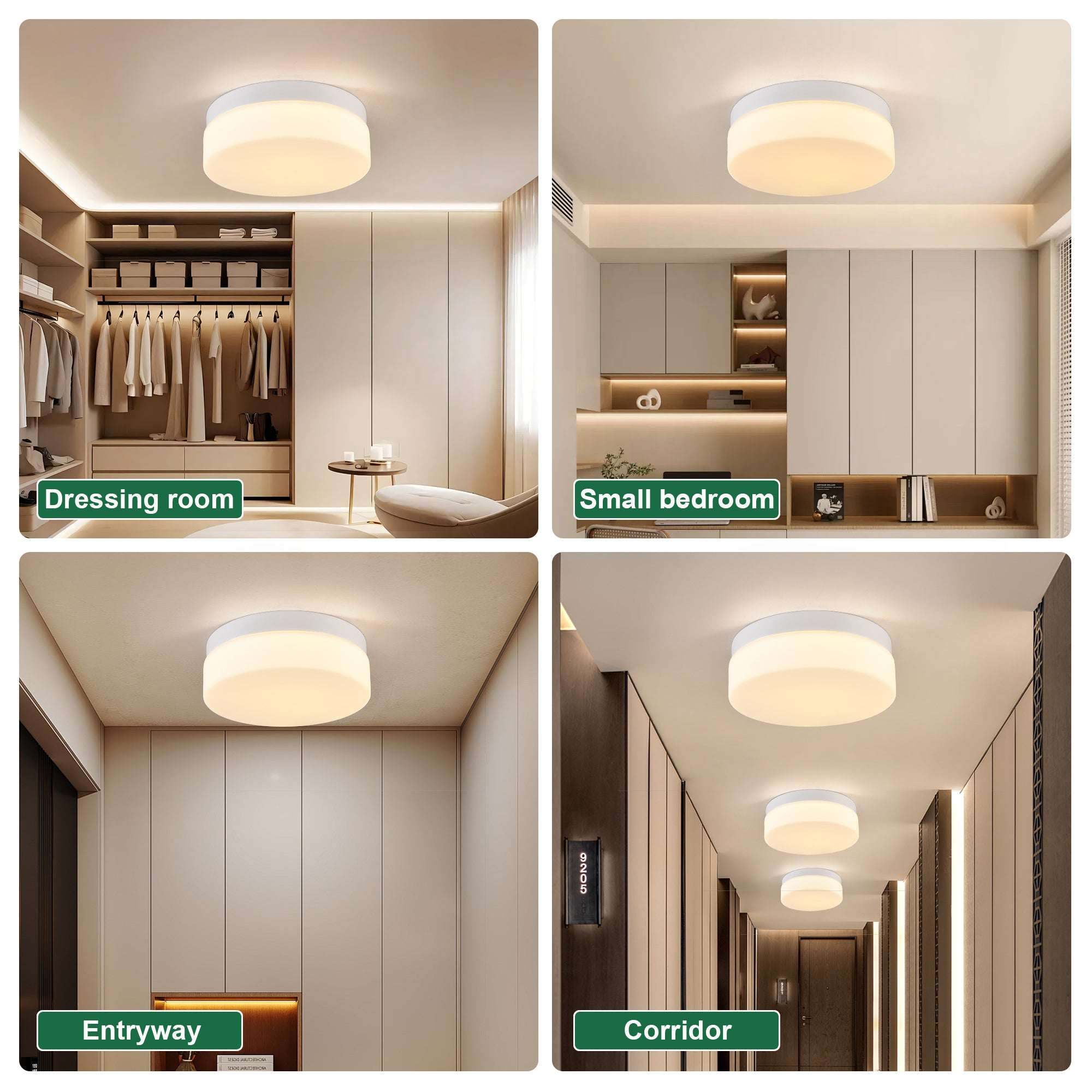 LED flush mount ceiling light fixture with acrylic diffuser and metal frame, 12-inch diameter, sleek modern design