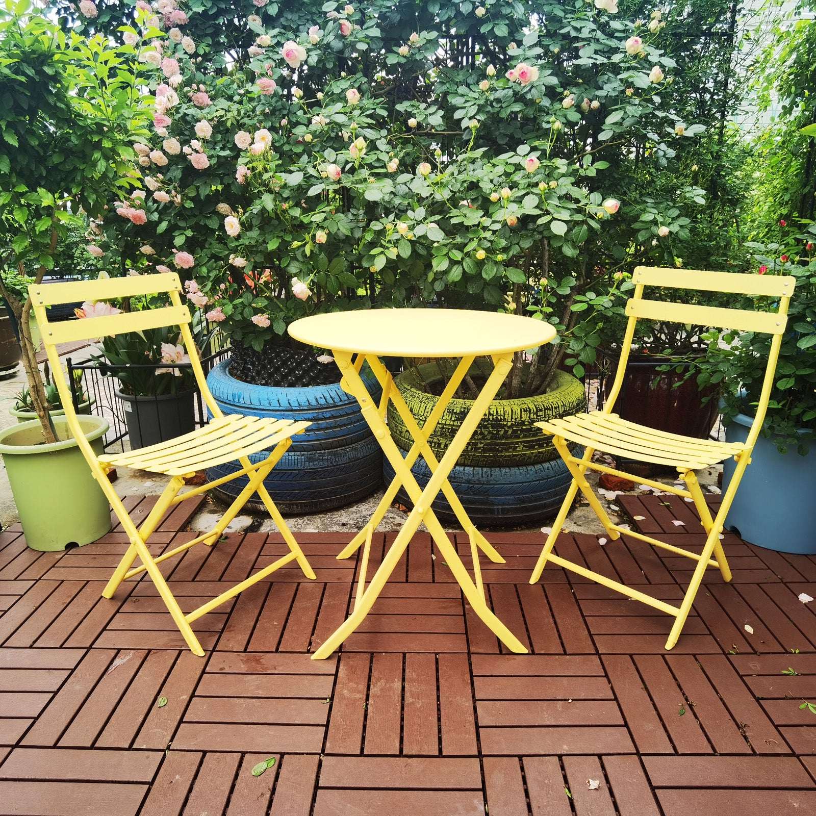 yellow patio bistro set 3 Piece Patio Bistro Set Of Foldable Round   .