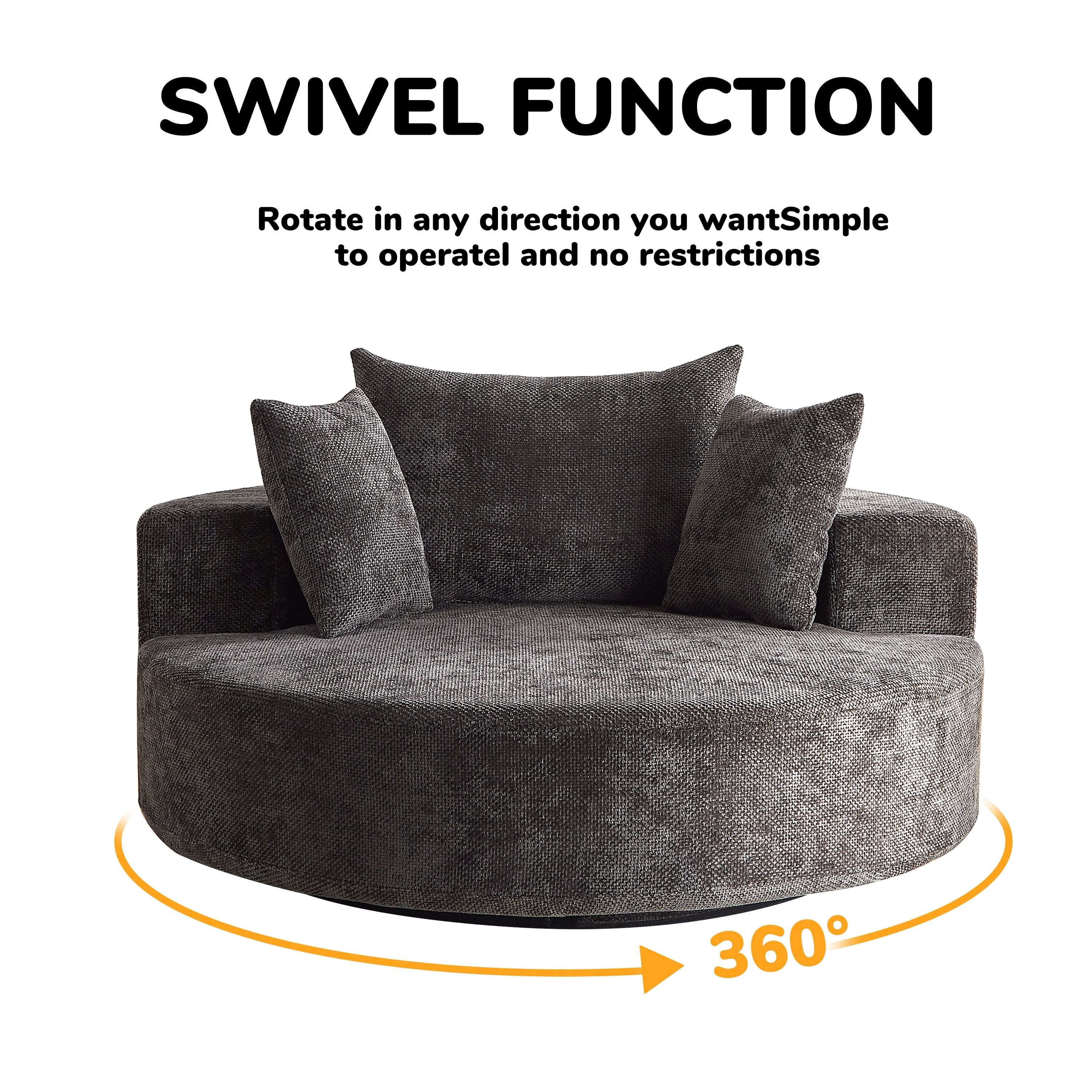 55''L Chenille Foam Single Swivel Chair, Fluffy Modern Sleeper