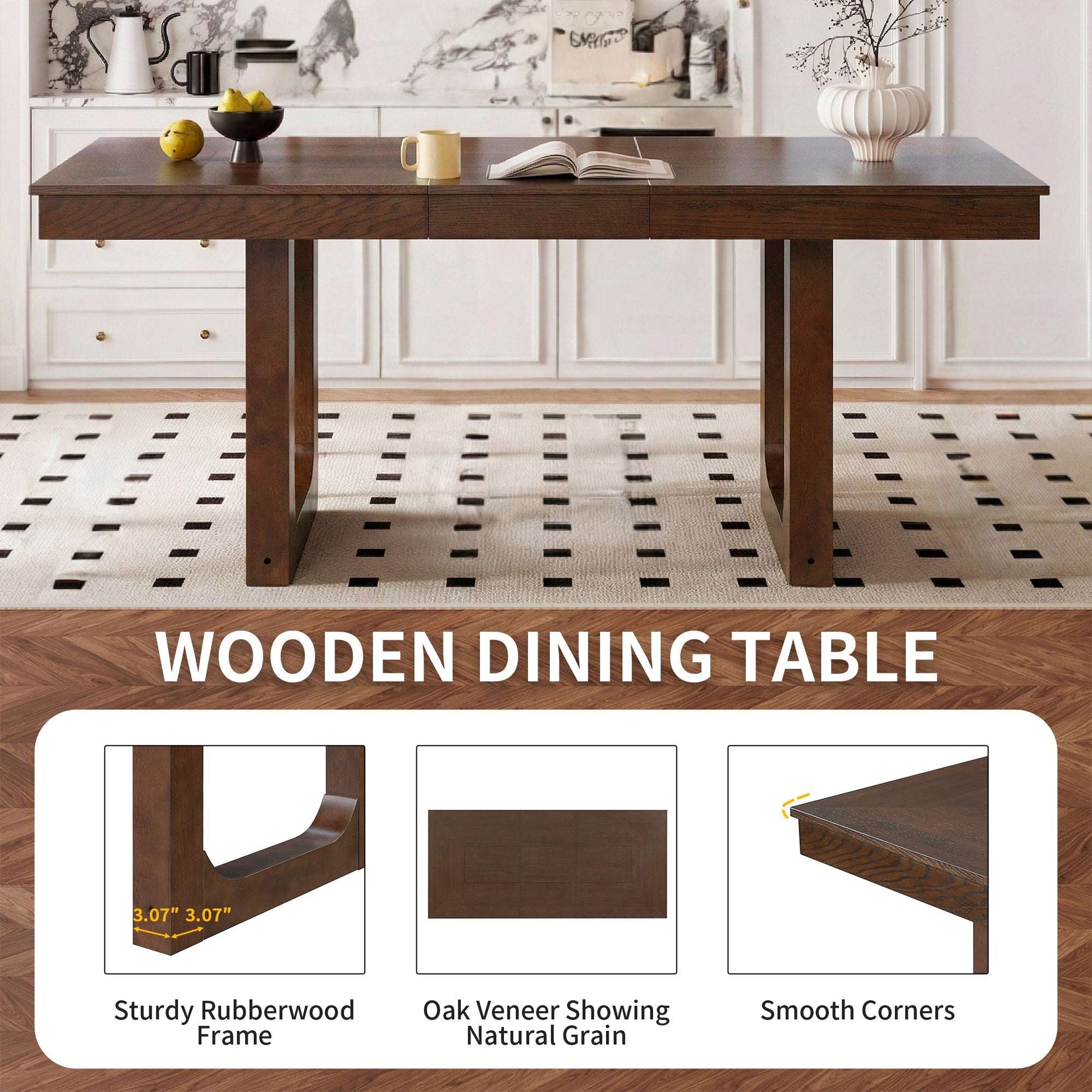 7-Piece Extendable Dining Table Set, Farmhouse Extendable Table