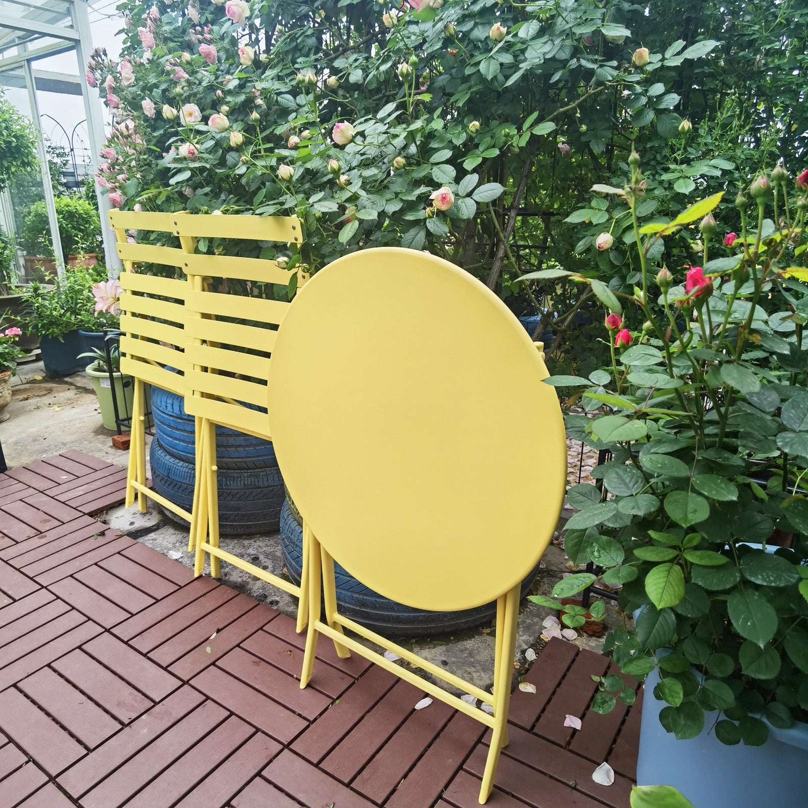 yellow patio bistro set 3 Piece Patio Bistro Set Of Foldable Round   .