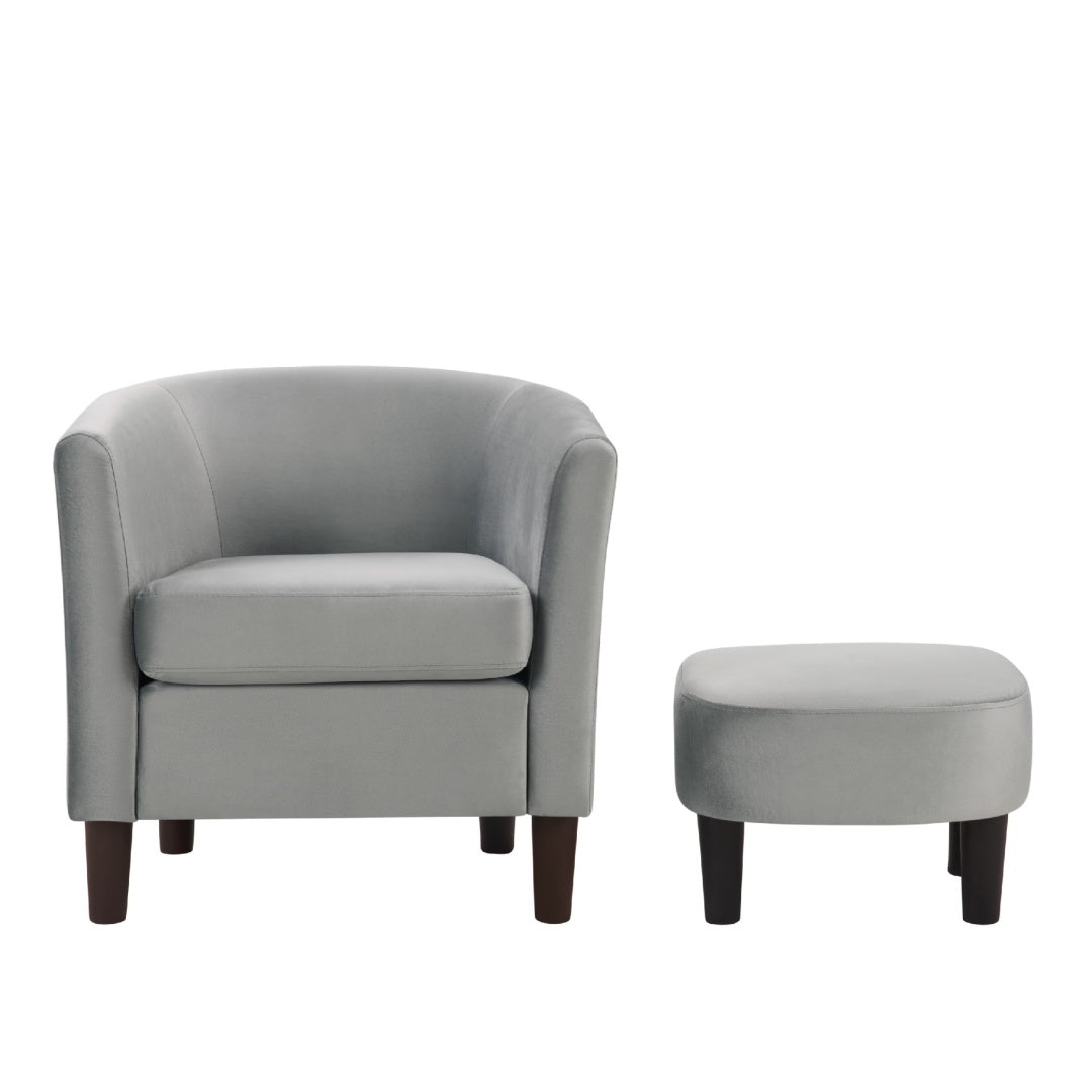 Velvet Accent Chair With Ottoman Modern Barrel Chair Armchair