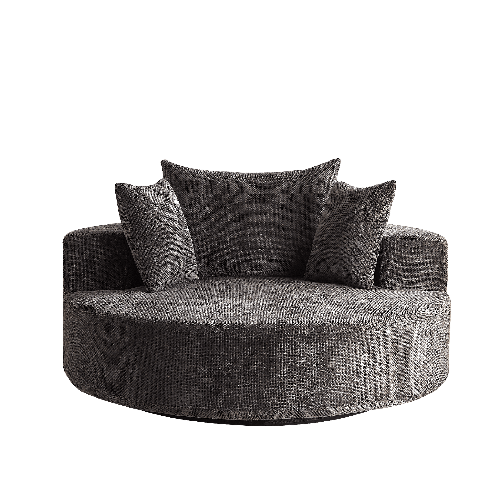 55''L black chenille foam single swivel chair with fluffy modern sleeper design