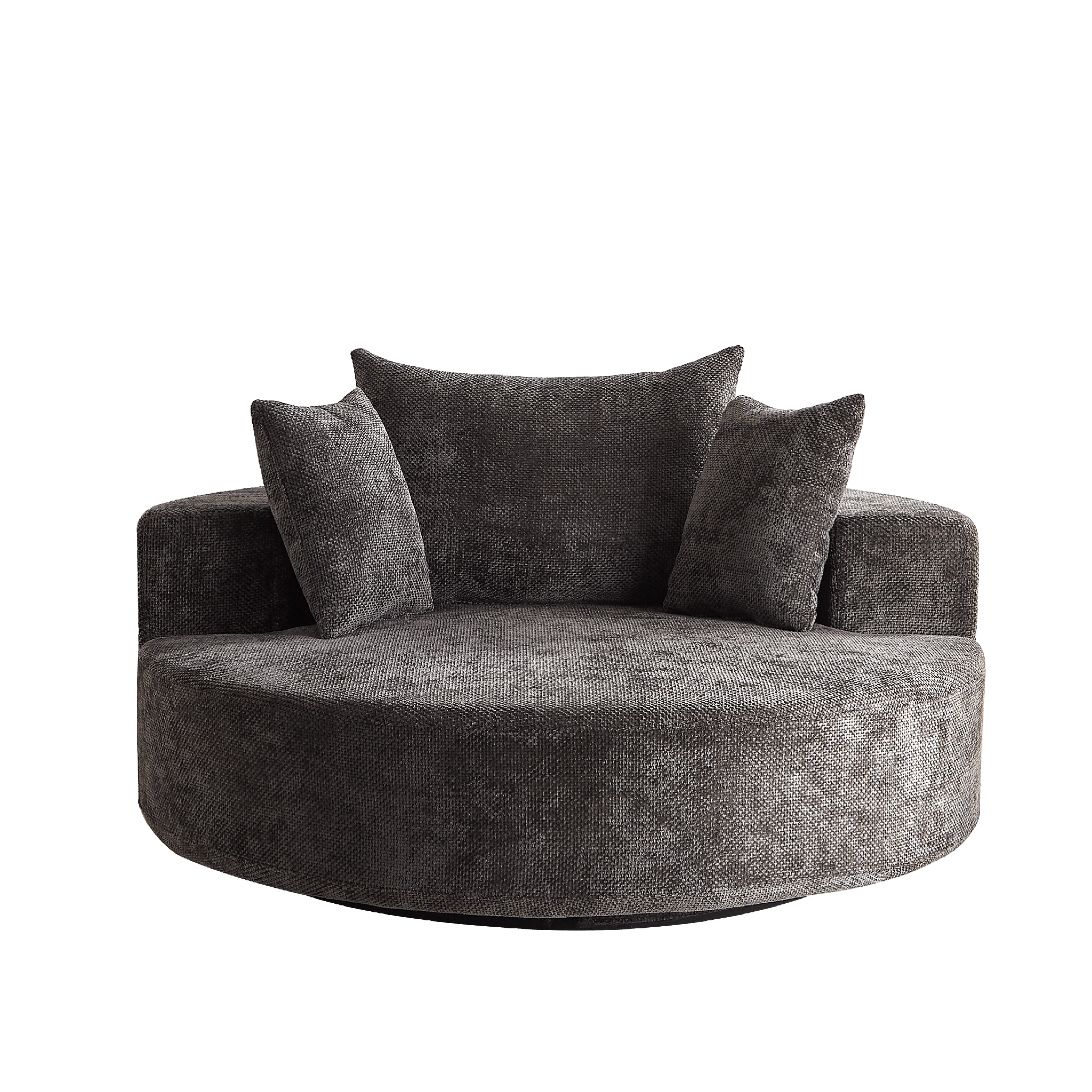 55''L black chenille foam single swivel chair with fluffy modern sleeper design