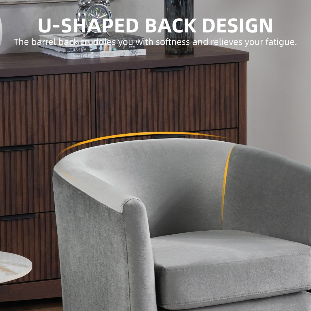 Velvet Accent Chair With Ottoman Modern Barrel Chair Armchair