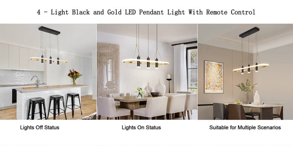 Javeriah 4 - Light Black Gold Dimmable LED Pendant Light No Bulb