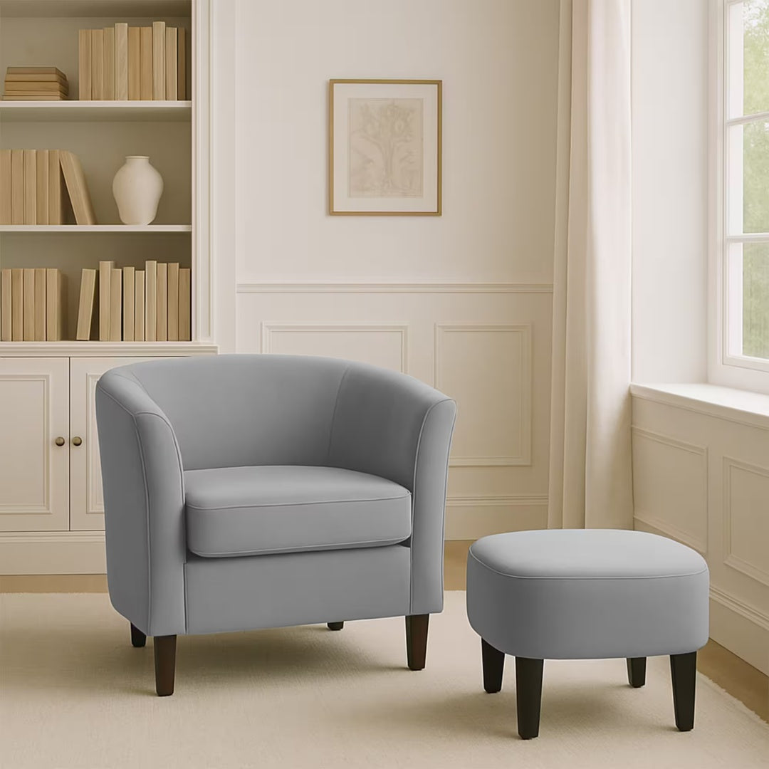 Velvet Accent Chair With Ottoman Modern Barrel Chair Armchair