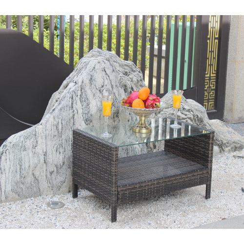 Outdoor Patio Furniture Coffee Table With Clear Tempered