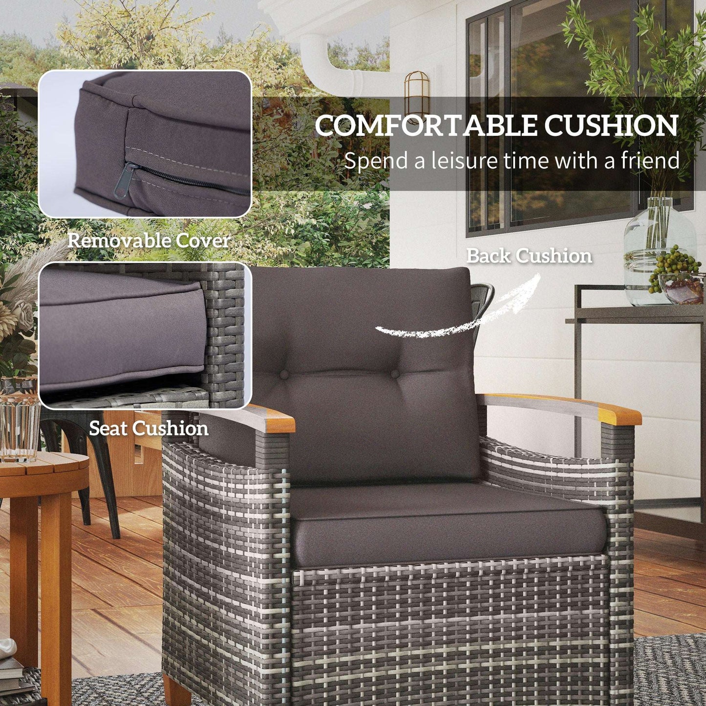 Outdoor Bistro Set Wicker Patio Furniture With Cushion