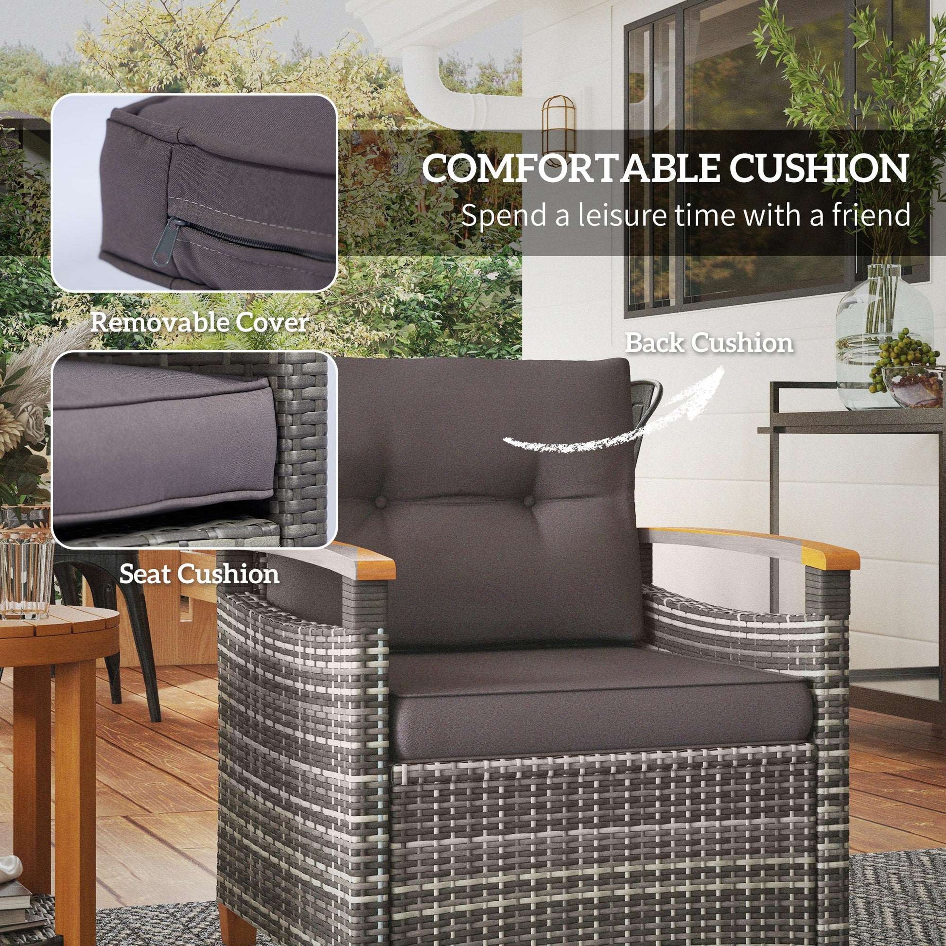 Outdoor Bistro Set Wicker Patio Furniture With Cushion