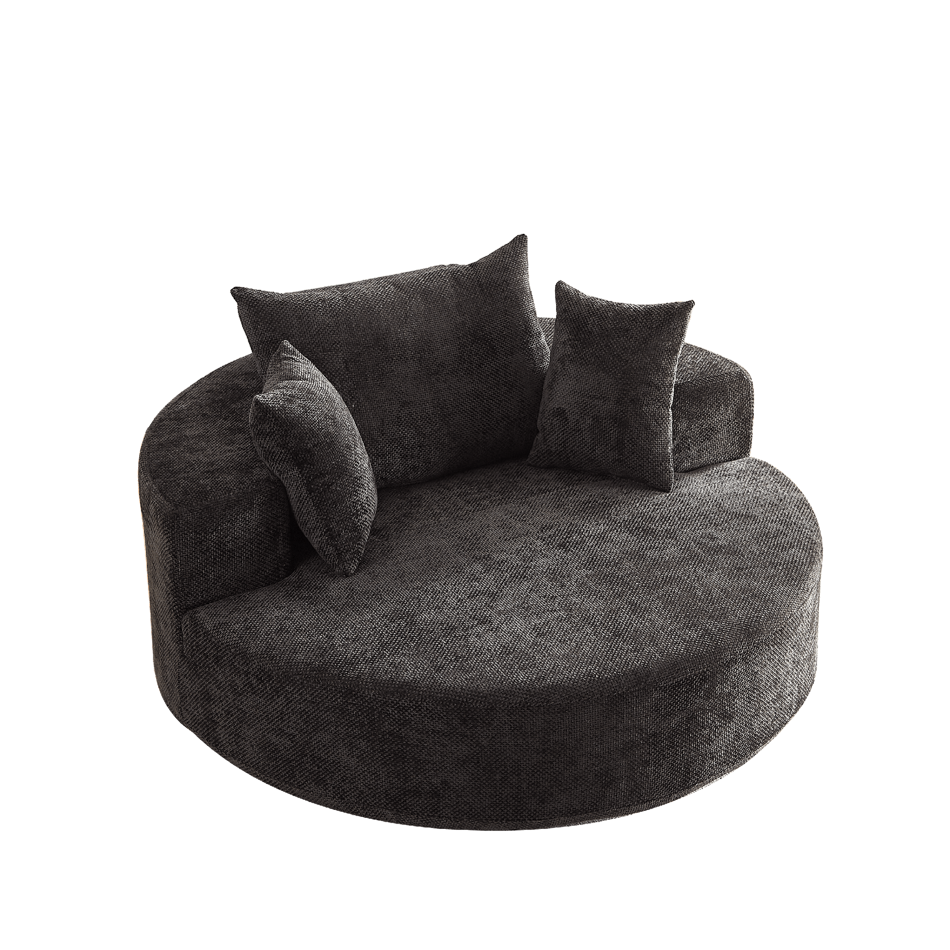 Black 55''L chenille foam single swivel chair with fluffy modern sleeper design