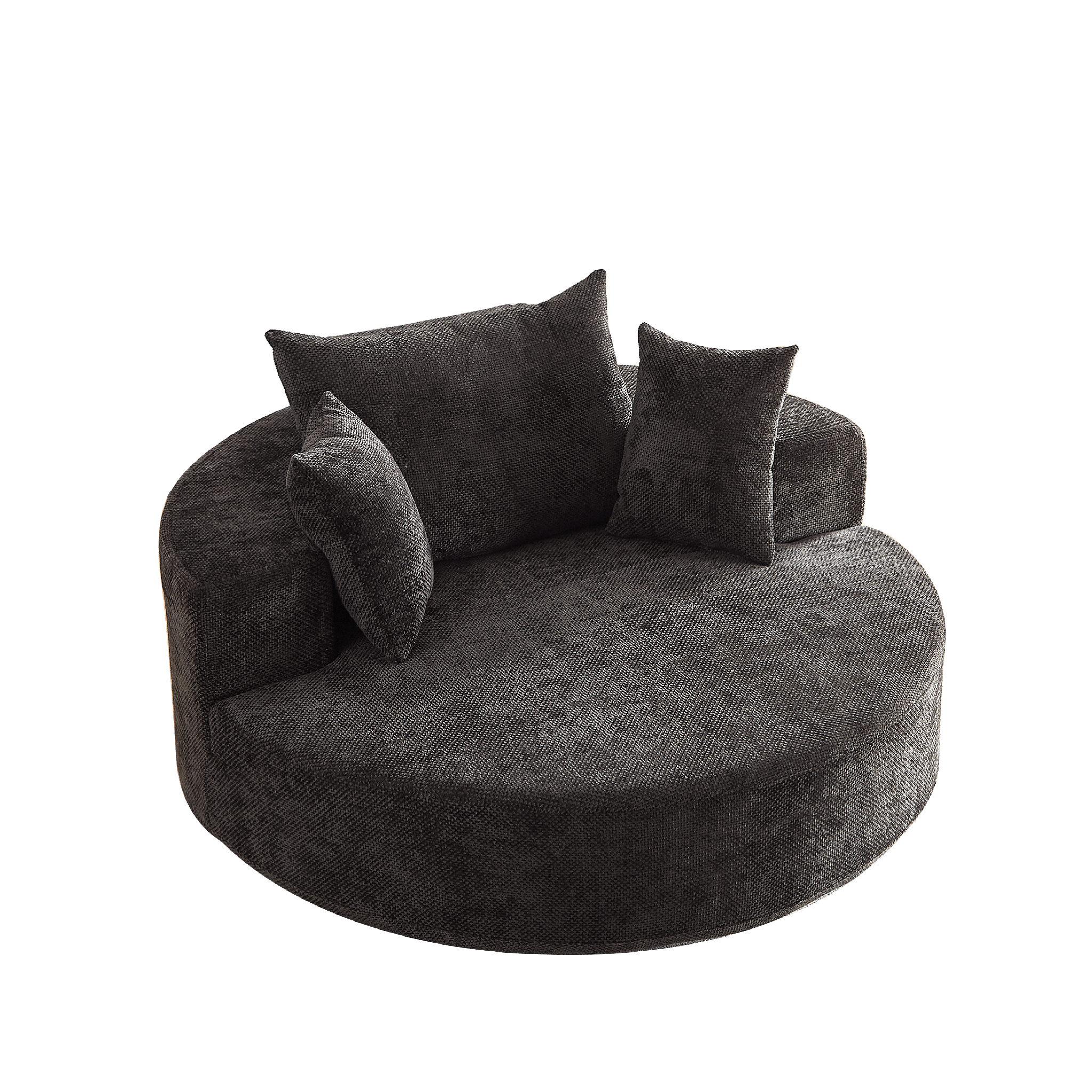 Black 55''L chenille foam single swivel chair with fluffy modern sleeper design