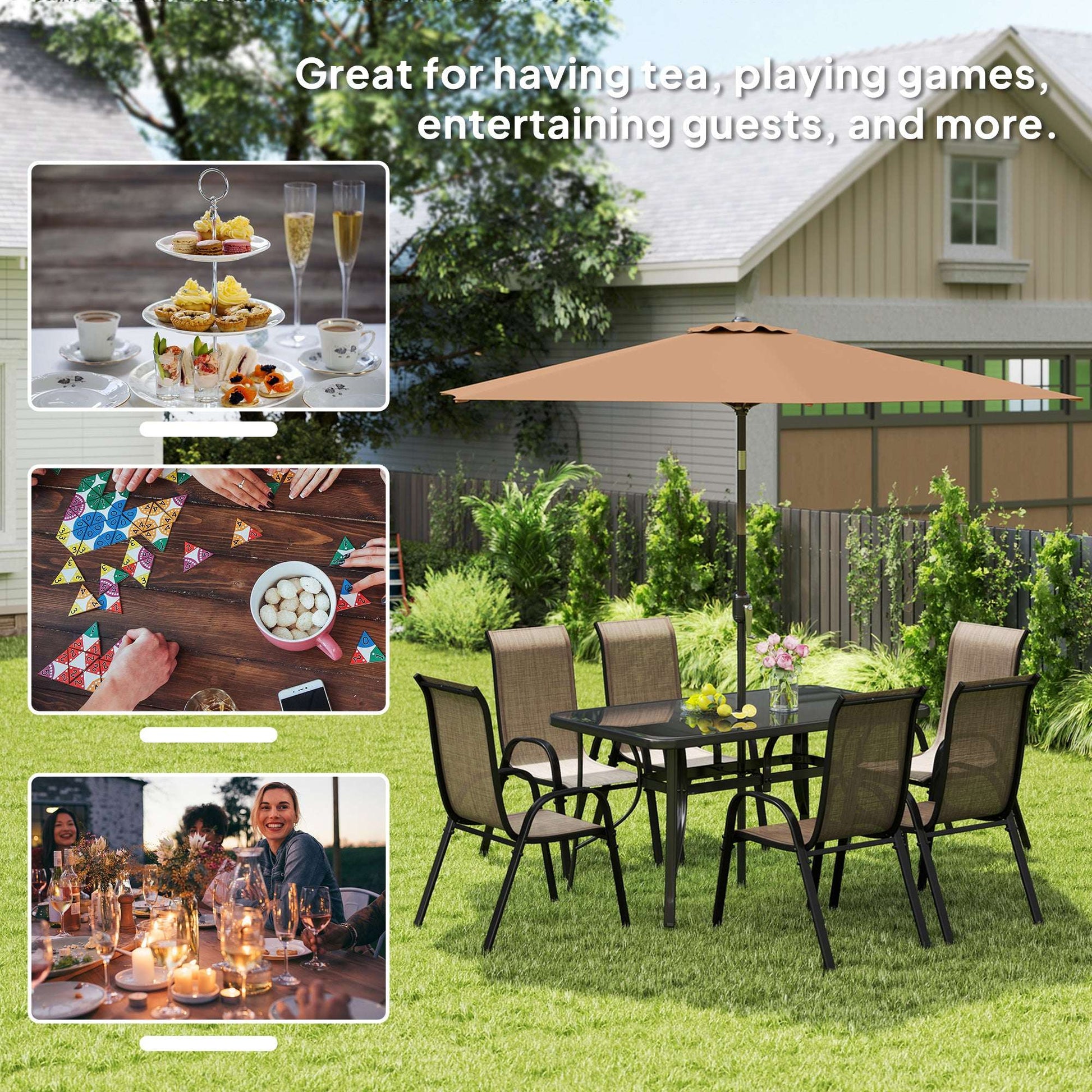 8 Pieces Furniture Set with 9Ft Patio Umbrella Dining Table and Chairs