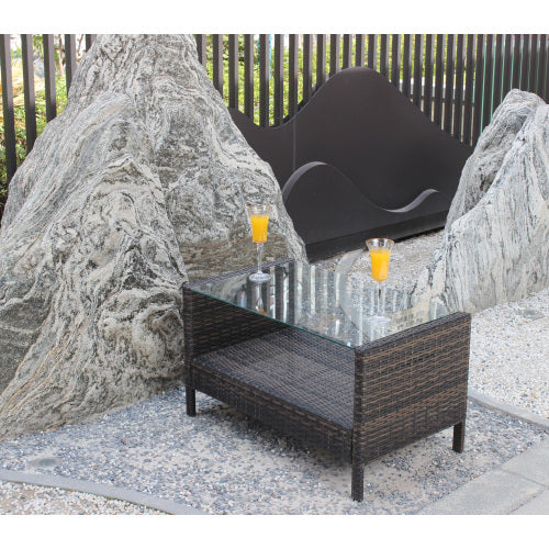 Outdoor Patio Furniture Coffee Table With Clear Tempered