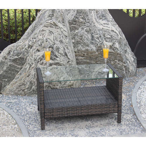 Outdoor Patio Furniture Coffee Table With Clear Tempered