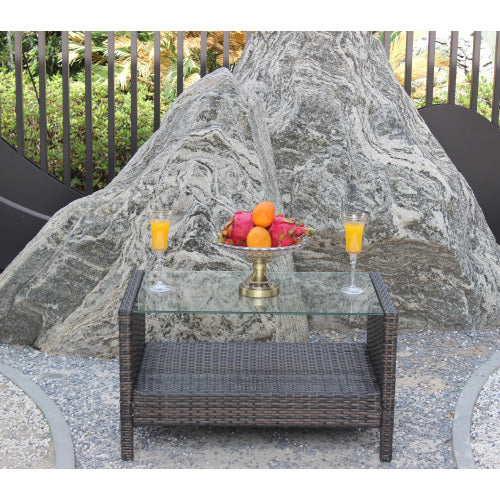 Outdoor Patio Furniture Coffee Table With Clear Tempered