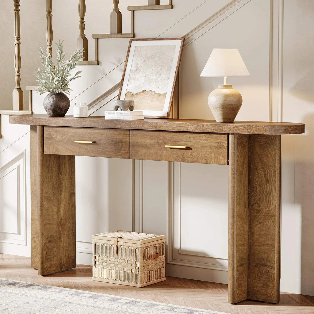 Farmhouse Oval Curved Entryway Table with Storage