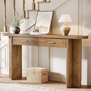 Farmhouse oval curved wooden entryway table with drawers and American country style by Tribesigns